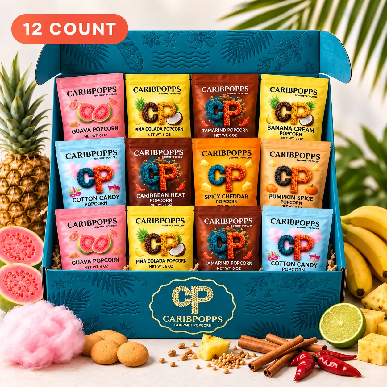 Carib Popps twelve bag mix and match popcorn gift box