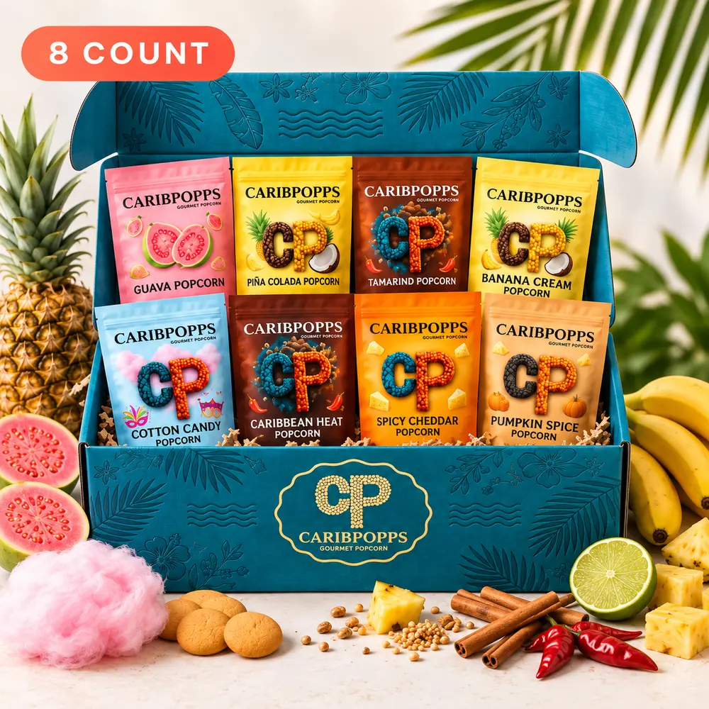 Carib Popps eight bag mix and match popcorn gift box